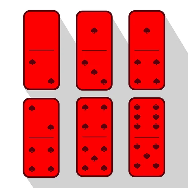 Rosso domino. Uno e tre. Cuore di sei pezzi — Vettoriale Stock