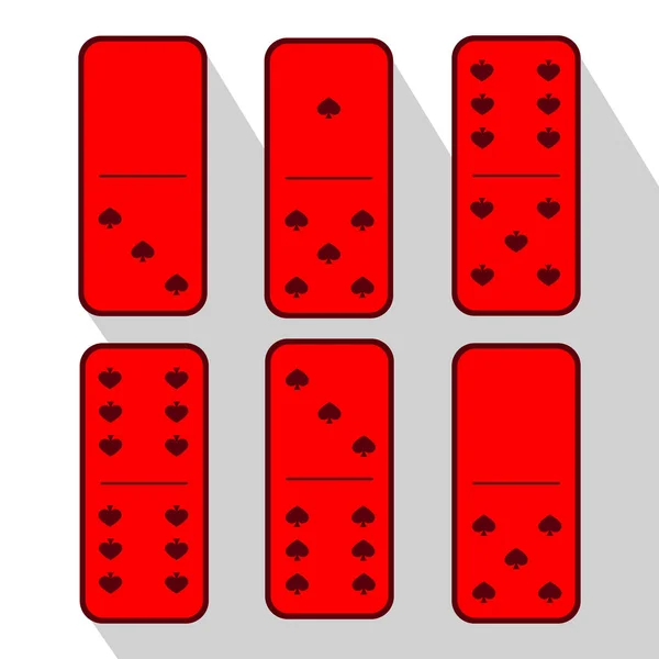 Domino kırmızı. Bir ile beş. Altı adet kalp — Stok Vektör