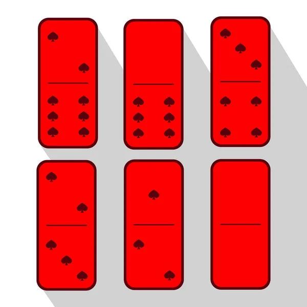 Rosso domino. Zero e sei. Cuore di pezzi — Vettoriale Stock