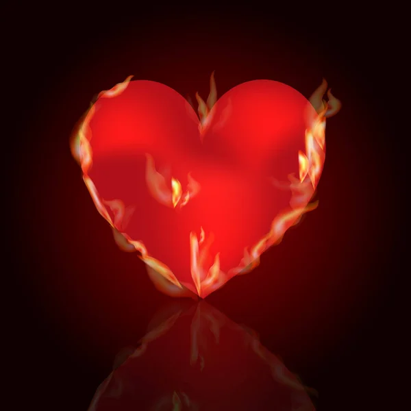 Heart on the dark background in the fire. Valentine s Day — Stock Vector