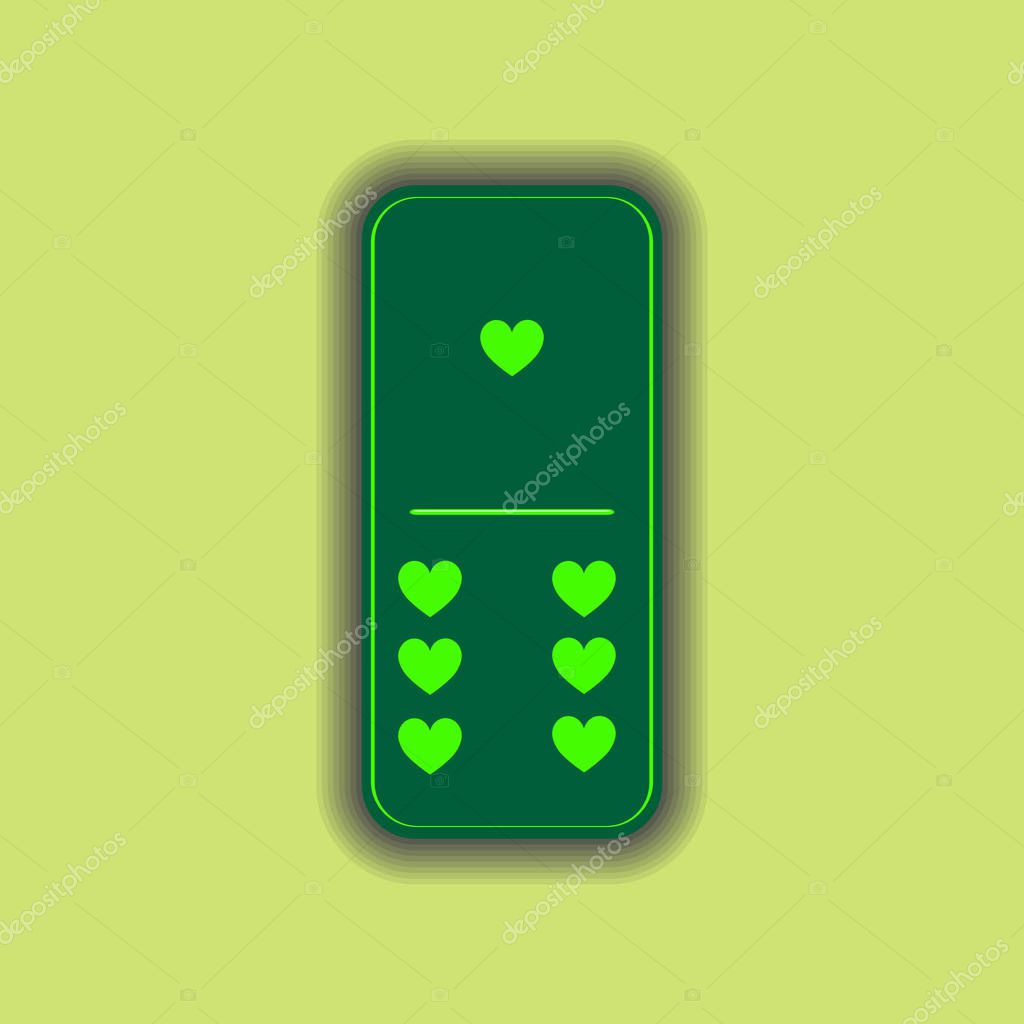 Domino heart. one and six on the isolated background. Modern flat icon, business, marketing, internet concept. Fashionable simple symbol vector for web site design or a button for mobile applications. Logo Illustrations