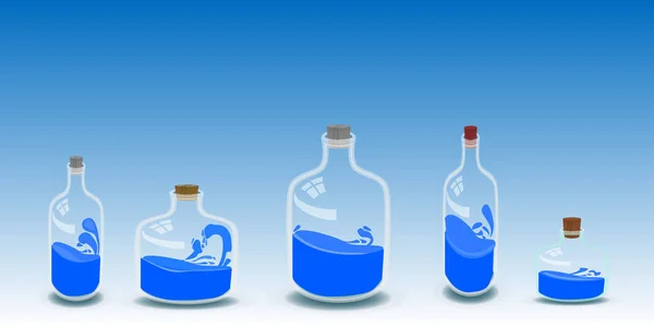 Pięć butelek wody ilustracji — Wektor stockowy