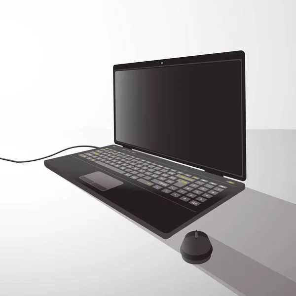 Laptop com mouse de ilustração lateral — Vetor de Stock