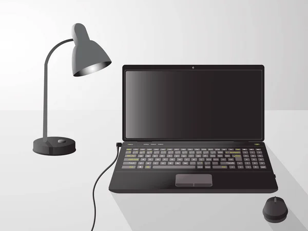 Ilustração de um laptop com lâmpada em um fundo isolado — Vetor de Stock