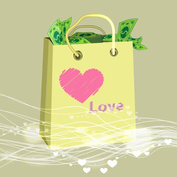 Shopping bag piena di soldi fino alla cima — Vettoriale Stock