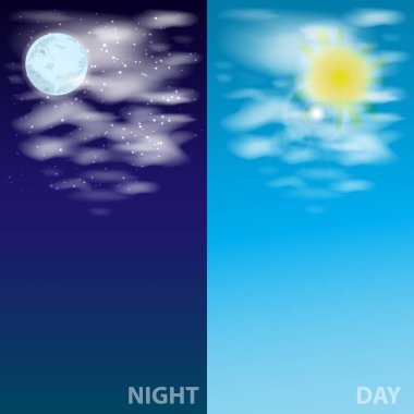 gökyüzü bulutlar ay ve güneş ile. İllüstrasyon