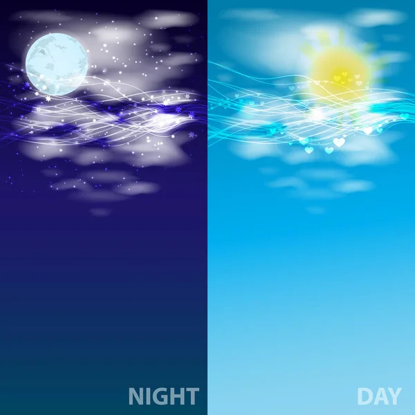O céu dia e noite. linhas brilhantes Ilustrações — Vetor de Stock