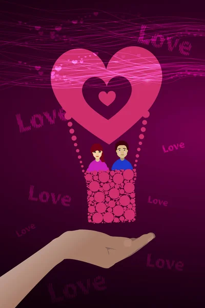Hand en ballong med kärlek. Illustrationer — Stock vektor