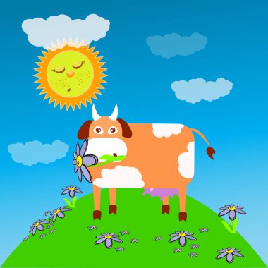 Yemek çimen çayır çocuk s illüstrasyon inek