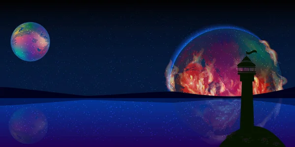 Fuego planeta señal espacio faro — Archivo Imágenes Vectoriales