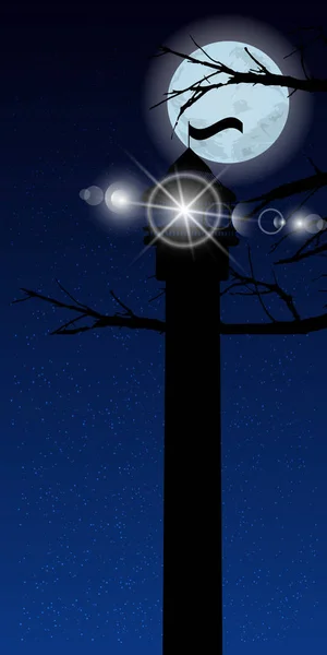 Ουρανός κάθετο προσανατολισμό φεγγάρι δέντρα νύχτα Φάρος — Διανυσματικό Αρχείο
