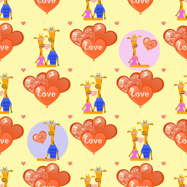 Giraffen en ballonnen in de vorm van een hart — Stockvector