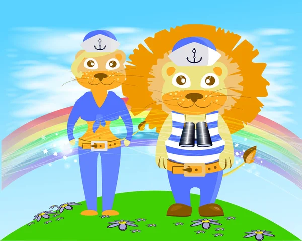 狮和母狮水手彩虹 — 图库矢量图片