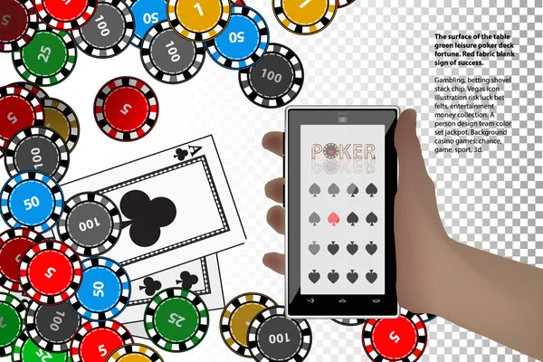 Kasino marker hand derzhitsmart telefon på en vit — Stock vektor