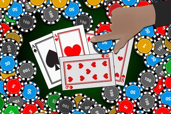 Casino Chips Hand hält einen blauen Chip — Stockvektor