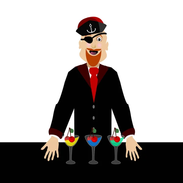 Kapitan barman trzy szklanki — Wektor stockowy