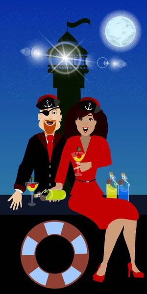 Капитан девушка и пить на заднем плане — стоковый вектор