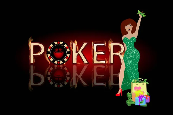 Poker victoria mujer en un vestido verde — Archivo Imágenes Vectoriales