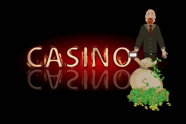 Покер виграє чоловік мішок грошей. концепція фінансів — стоковий вектор