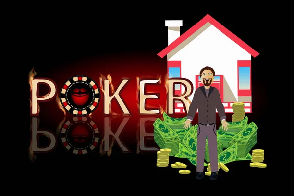 Poker ganar pilas de dinero y el hombre a casa — Vector de stock