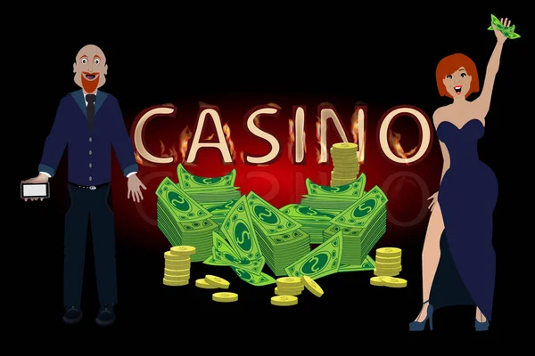 Casino hombre y mujer ganar dinero. concepto de financiación — Vector de stock