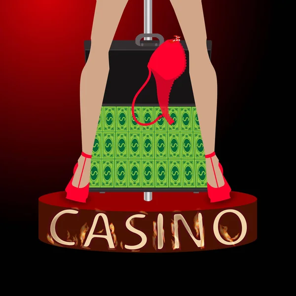 Casino case with money woman s legs strip bra — Stock Vector