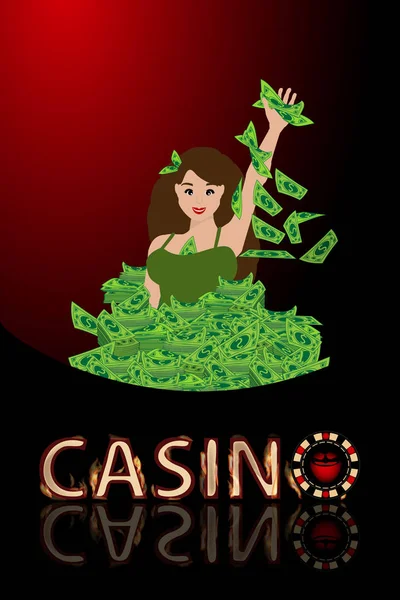 Дівчина в казино тоне багато грошей. концепція — стоковий вектор