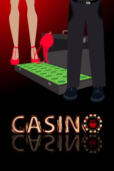 Casino chica y hombre caso de dinero. concepto de financiación — Vector de stock