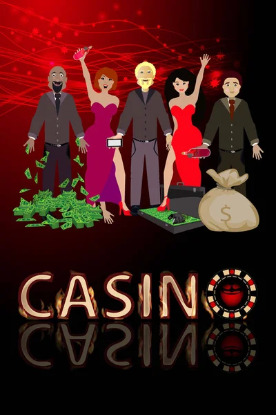 Los hombres ganan manos hasta casinos y un montón de dólares — Vector de stock