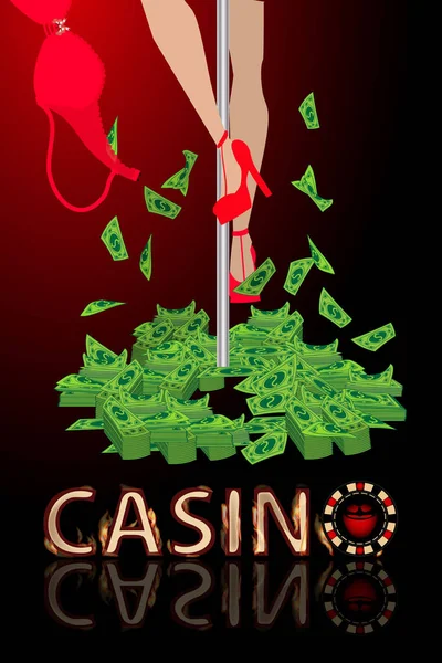 Casino entretenimiento tira de sujetador dinero. ilustración — Vector de stock