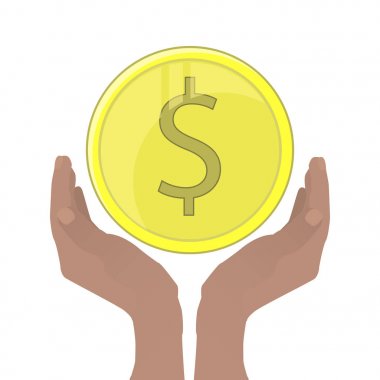 Bir tekne ile bozuk para tutmak için katlanmış eller.