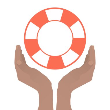 Bir tekne ile bir lifebuoy tutmak için katlanmış eller