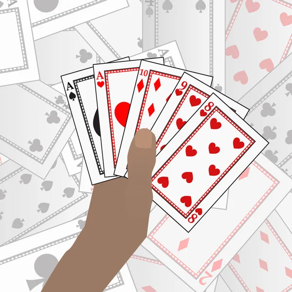 Mani HOLD carte da poker. Su uno sfondo di tavolo di carta — Vettoriale Stock