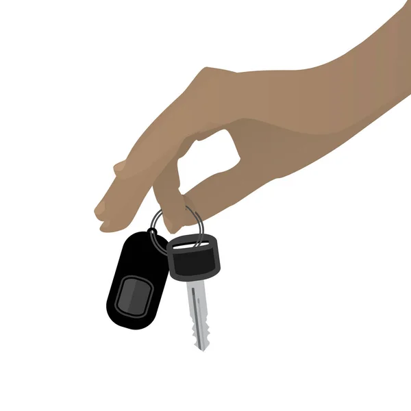 Manos Sostenga las llaves del coche para colgar. sobre un fondo blanco — Vector de stock