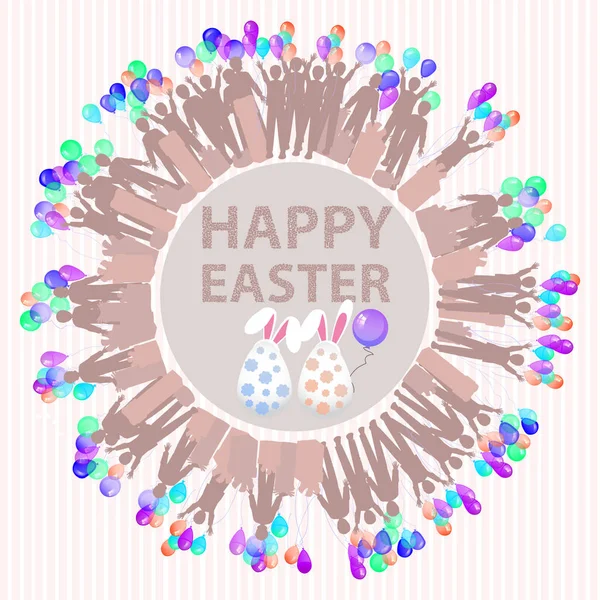 Easter happy two eggs funny with a ball — Stock Vector