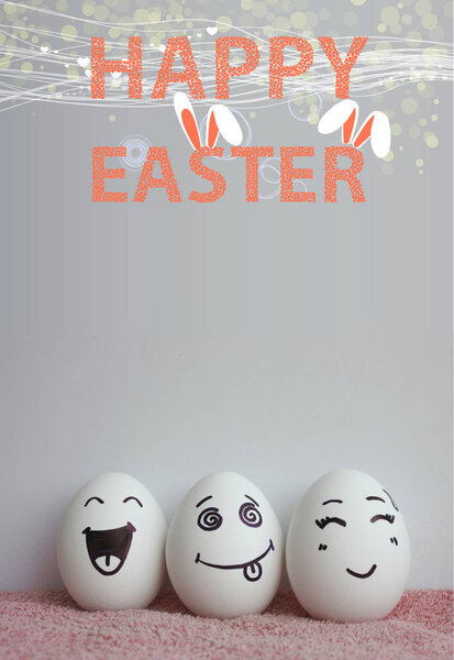 Easter and rabbits behind it. Photo for your design with a place under the text