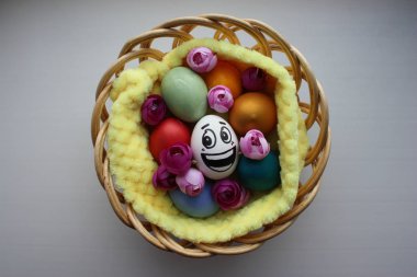 Sevimli bir yüzü ile yumurta. Tasarımınız için fotoğraf