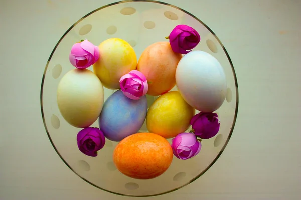 Oeufs de Pâques sont tendres dans un verre vase — Photo