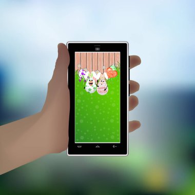 Paskalya. Elini bir akıllı telefon. İllüstrasyon