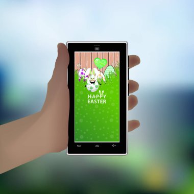 Paskalya. Elini bir akıllı telefon. İllüstrasyon