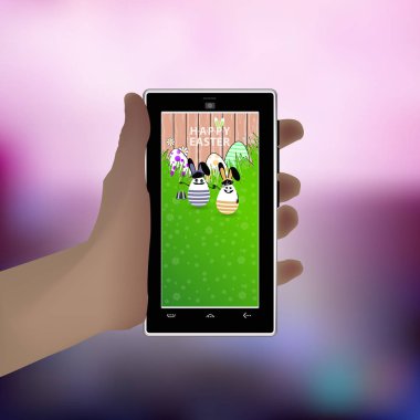 Paskalya. Elini bir akıllı telefon. İllüstrasyon