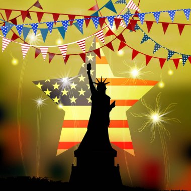 Vatansever bir şapka ve bir bayrak ile. Dört Temmuz.