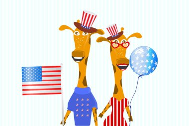 Vatansever bir şapka ve bir bayrak ile. Dört Temmuz.