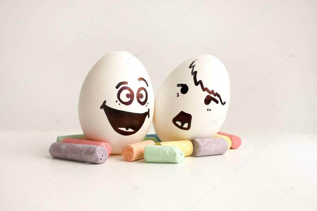 Eggs with painted faces. Photo for your design