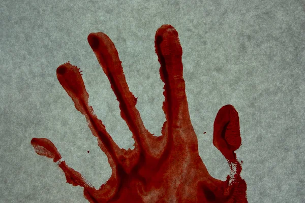 Ein Verbrechen. Mord. Handabdruck rotes Blut — Stockfoto