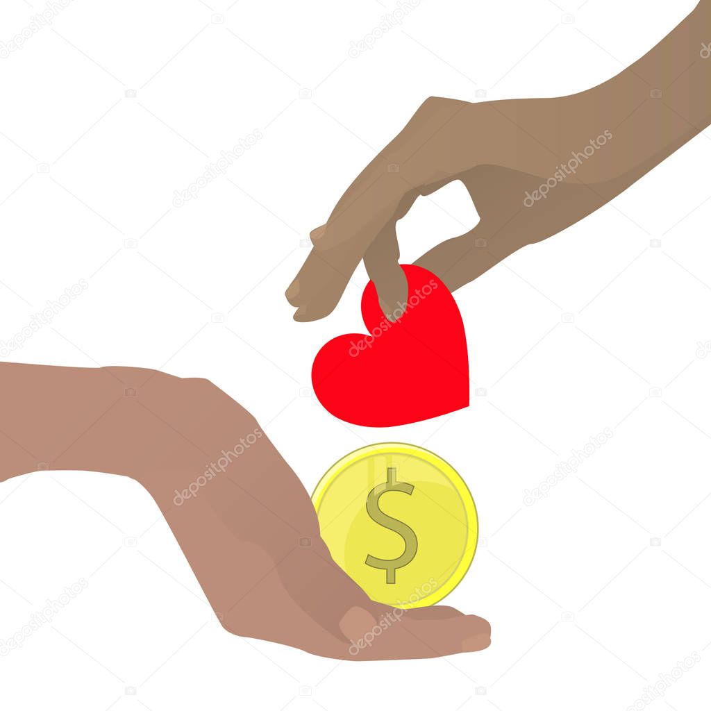 Prostitution concept. Hand with a heart