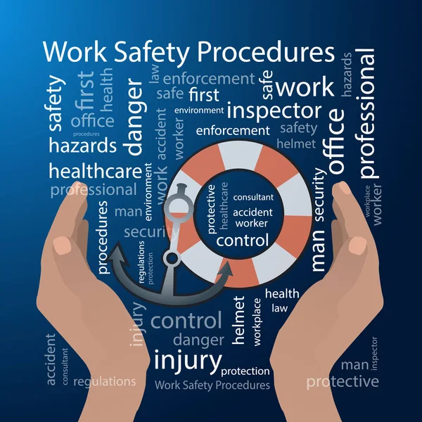Concepto de procedimientos de seguridad en el trabajo. Vector — Archivo Imágenes Vectoriales