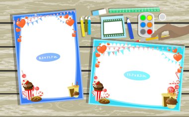 Fotoğraf çerçevesi masanın üzerinde. Yatay ve dikey