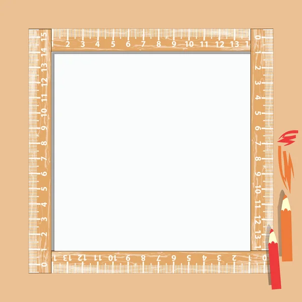 Photo frame with ruler and pencils. square — Stock Vector