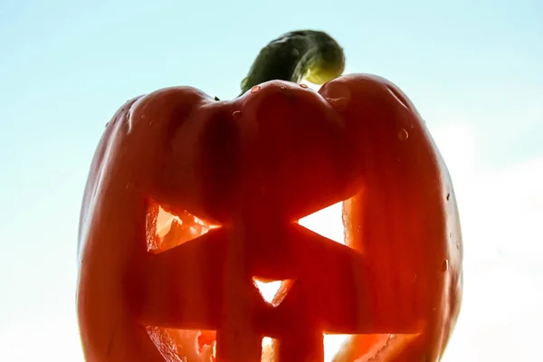 Halloween. La calabaza con la cara tallada — Foto de Stock